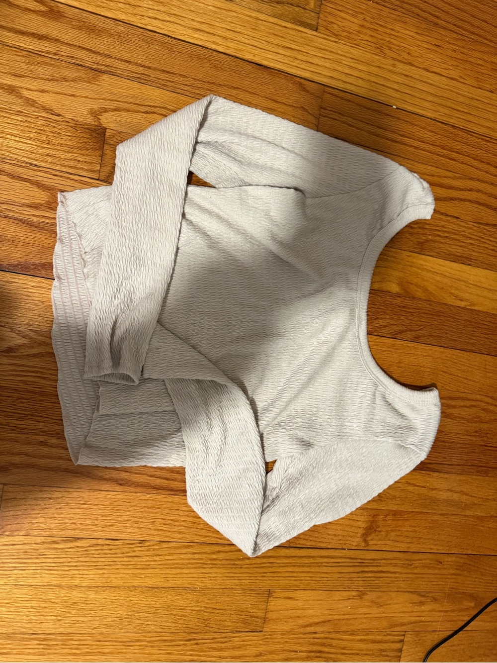 Textured Cropped Long-Sleeve Top - Light Gray